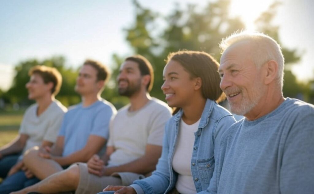 Personnes heureuses au soleil